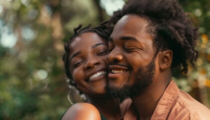 Loving African Couple Sharing Joyful Moment - obrazy, fototapety, plakaty