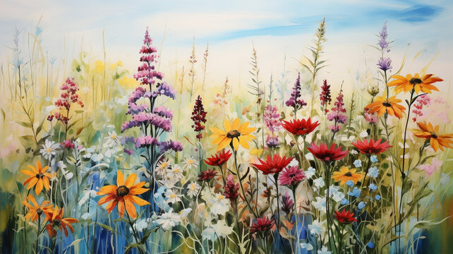 A cluster of wildflowers painting the countryside with bursts of color.