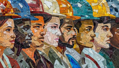 Mosaic Artwork of Diverse Faces Labor day - obrazy, fototapety, plakaty