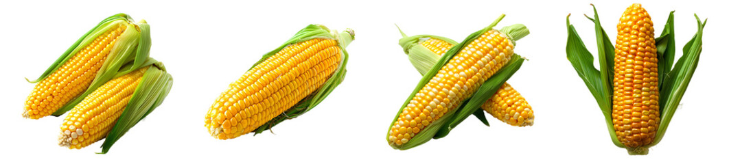 Corn on the cob set PNG. Set of corns PNG. corn on the cob PNG. Corn vegetable top view isolated. Corn flat lay PNG. Organic vegetable - Powered by Adobe
