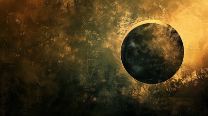 A solar eclipse casts a dark shadow on a striking golden backdrop, creating a dramatic celestial event, background, wallpaper, copy space