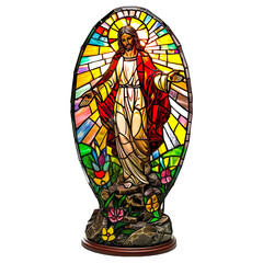 Jesus Table Lamp, Stained Glass Jesus Shape Isolated on transparent background.