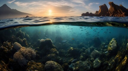 nice view inside of the sea with so many fish 8k photography, ultra HD, sharp - obrazy, fototapety, plakaty