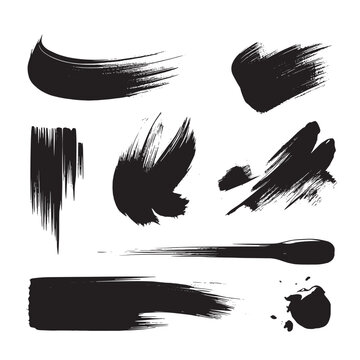 Black abstract paint Brush Stroke Set on white background Each with Unique Style
