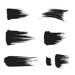 Black abstract paint Brush Stroke Set on white background Each with Unique Style