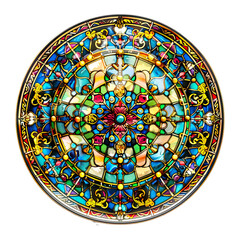 Top view of Stained Glass Vintage plate Isolated on transparent background.