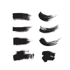 Black abstract paint Brush Stroke Set on white background Each with Unique Style