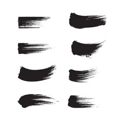 Black abstract paint Brush Stroke Set on white background Each with Unique Style