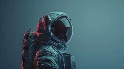 Astronaut in space suit on dark background. - obrazy, fototapety, plakaty