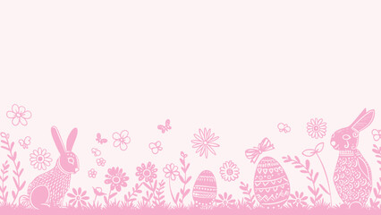 (rabbit and eggs in the park easter sunday pink illustration design.eps)