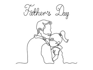 Fathers Day. Abstract family,dad and child. continuous single line art hand drawing sketch