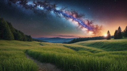 galactic sunrise over the mountains