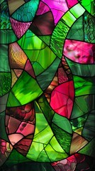 Detailed close-up view of a stained glass window showcasing intricate patterns and vibrant colors, background, wallpaper