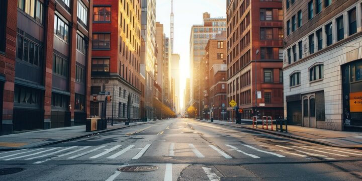 Classical architecture and urban roads, empty road in the city - Powered by Adobe