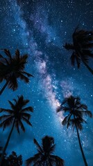 A night sky filled with stars shining over palm trees, background, wallpaper