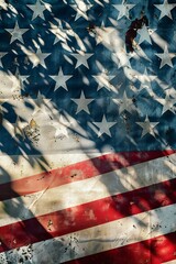 Shadowed American Flag with Textured Memorial Day, Independence Day, Veterans Day