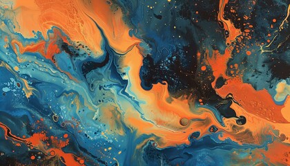 Abstract Fluid with Blue and Orange Swirls