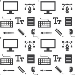 Personal computer devices and digital art symbols- vector seamless pattern background