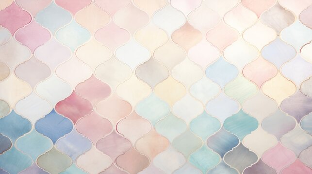 A vibrant multicolored background featuring a fish scale pattern design