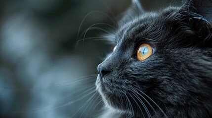 A black cat with a yellow eye staring at the camera