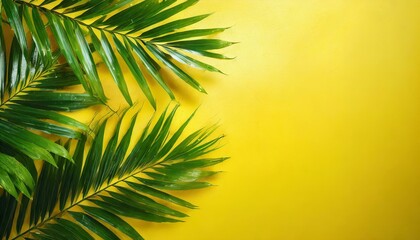 Fototapeta premium Palm leaves on a yellow background. Summer background