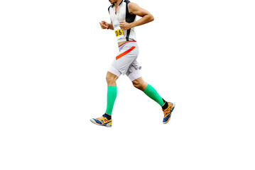 Fototapeta na wymiar man athlete athlete running in compression sleeves on legs isolated on transparent background