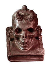 crâne humain sur livre sur fond transparent