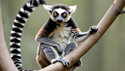 A Lemur With Its Tail Wrapped Around A Branch Usi Upscaled 4 - obrazy, fototapety, plakaty