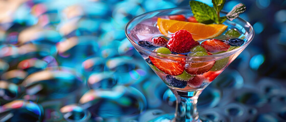 Colorful Summer Berry Cocktail with Vibrant Backdrop - obrazy, fototapety, plakaty