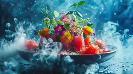 Mystical Floral Fruit Salad with Smoky Essence