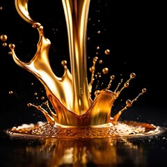 Dynamic gold liquid splash, bursting oil droplets water impact - 769497204