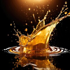 Dynamic gold liquid splash, bursting oil droplets water impact - 769497217