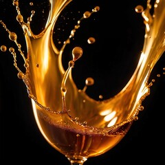 Dynamic gold liquid splash, bursting oil droplets water impact - 769497219