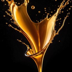 Dynamic gold liquid splash, bursting oil droplets water impact - 769497220