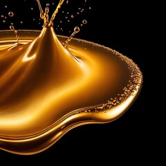 Dynamic gold liquid splash, bursting oil droplets water impact - 769497224