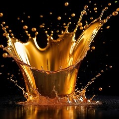 Dynamic gold liquid splash, bursting oil droplets water impact - 769497227