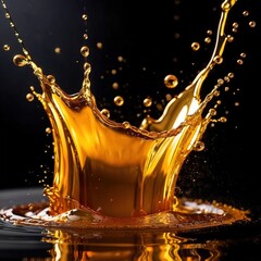 Dynamic gold liquid splash, bursting oil droplets water impact - 769497231
