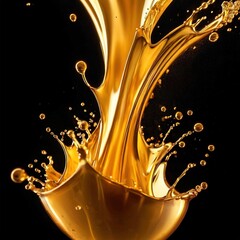 Dynamic gold liquid splash, bursting oil droplets water impact - 769497248