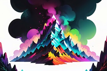 Psychedelic Mountain Majesty.
Abstract mountains burst with psychedelic colors, perfect for eye-catching decor and creative graphic use.