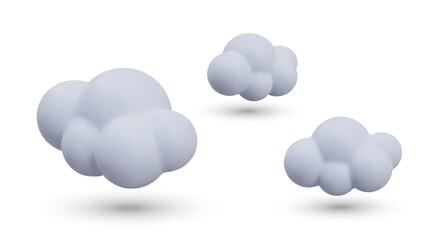 Set of floating white realistic clouds of different sizes. Little cloudiness