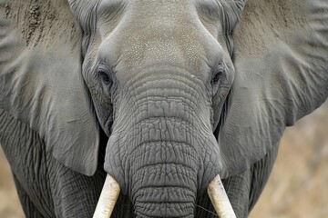 Portrait close-up of a large African elephant in the savannah looking at the camera