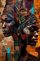 african, ethnic, retro, vintage, illustration, Generated ai, generative, ai - obrazy, fototapety, plakaty