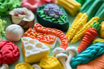 Fototapeta na wymiar food replicas made with multicolored plasticine