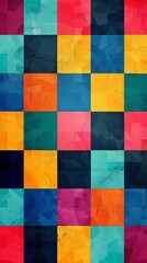 Vibrant colored checkered chess tiles forming a playful backdrop, background, wallpaper