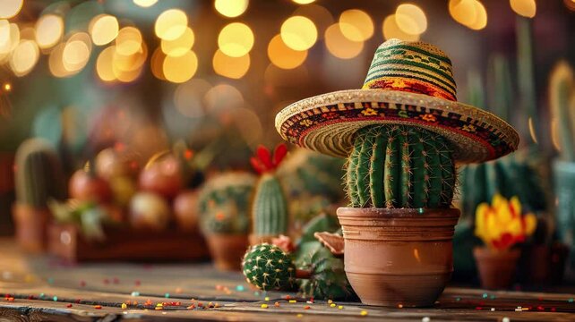 Mexican Cactus for Cinco de Mayo and Mexican Festival Concept 4K