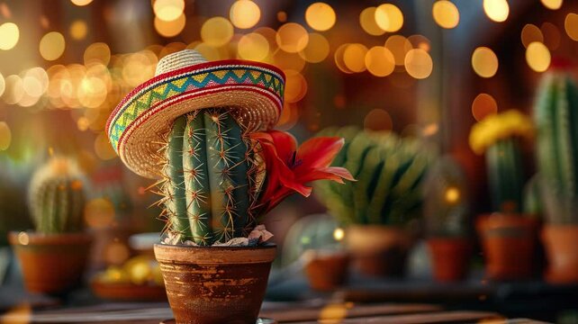 Mexican Cactus for Cinco de Mayo and Mexican Festival Concept 4K