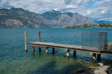 Beautiful lakes of Italy - scenic Lago di Garda, view of Malcesine town - 769502001