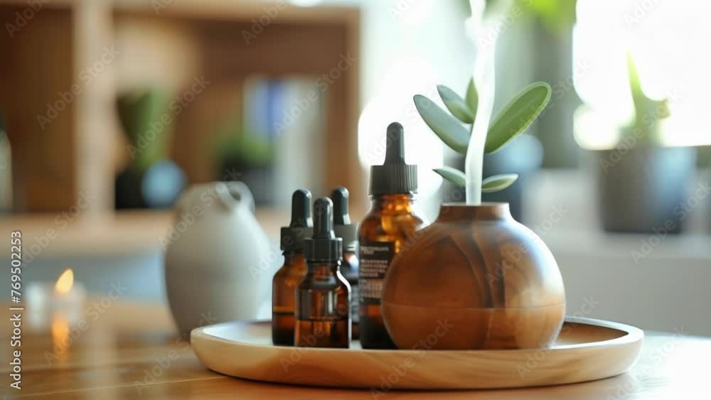 Poster a selection of aromatherapy oils and diffusers p strategically around the dental office providing so