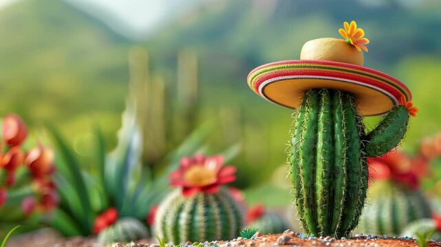 Mexican Cactus for Cinco de Mayo and Mexican Festival Concept 4K
