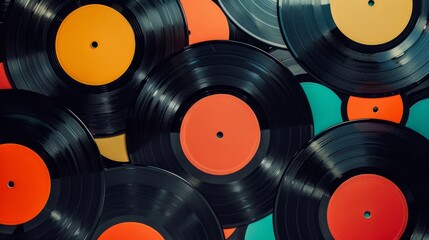 A collection of old records stacked on top of each other against a plain background, background, wallpaper